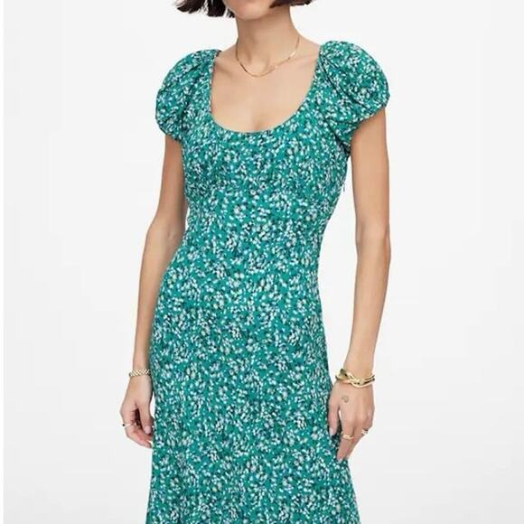 NWT Madewell Ruched Scoopneck Crepe Midi Dress In Floral Kelly Green Size 10 - Picture 3 of 11